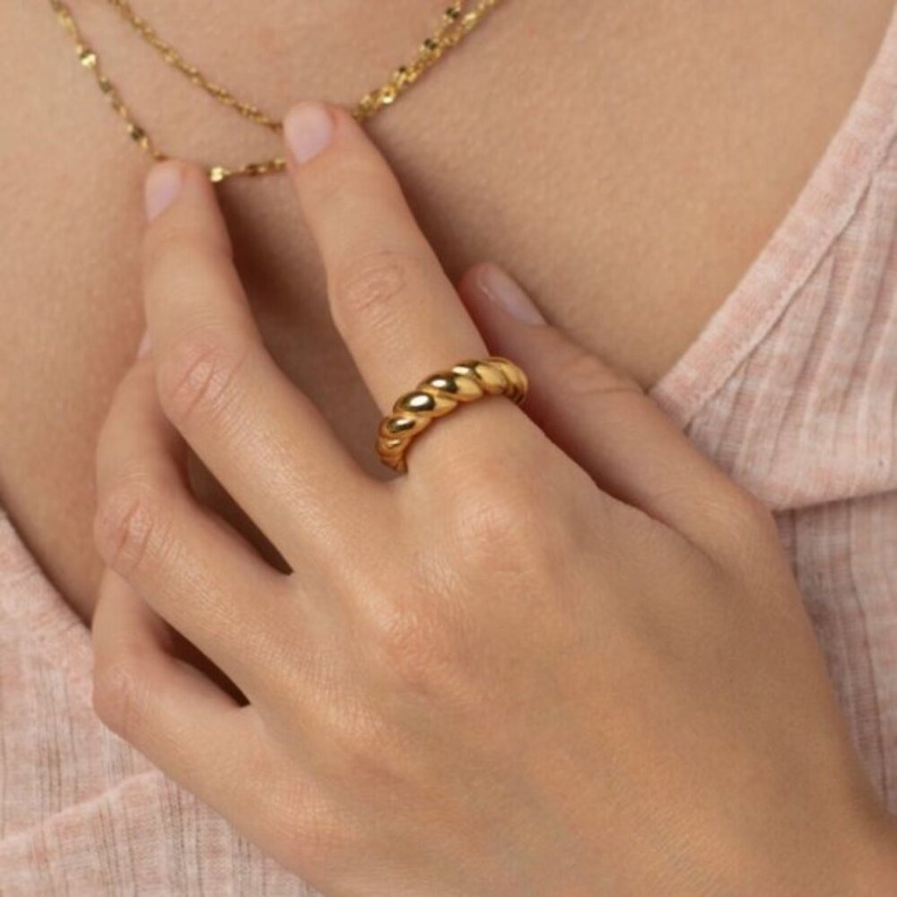 Twist-Textured Gold Dome Ring - Picture 3 of 11